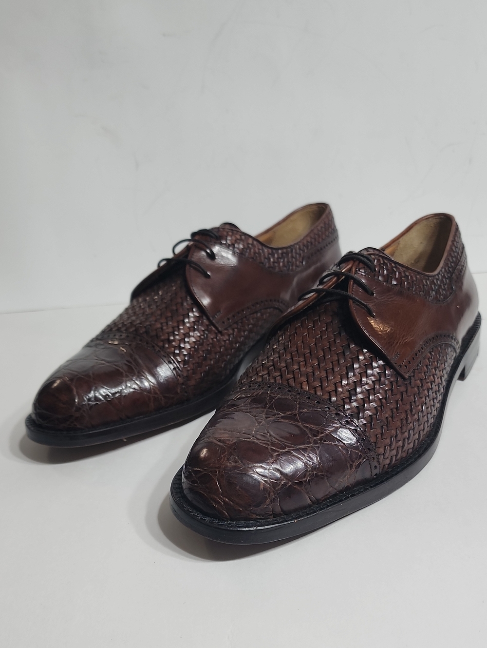 Mezlan Salinas Genuine Crocodile Men Sz 9.5 Leather Cap Toe Brown Lace Up Shoes